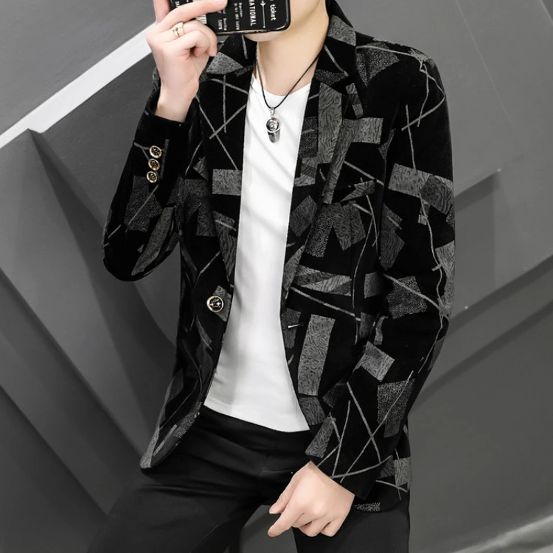 남성용 럭셔리 코듀로이 캐주얼 슬림 정장 재킷, 비즈니스 소셜 오피스 드레스 코트, 스트리트웨어 재킷, 남성 의류, 2022 가을