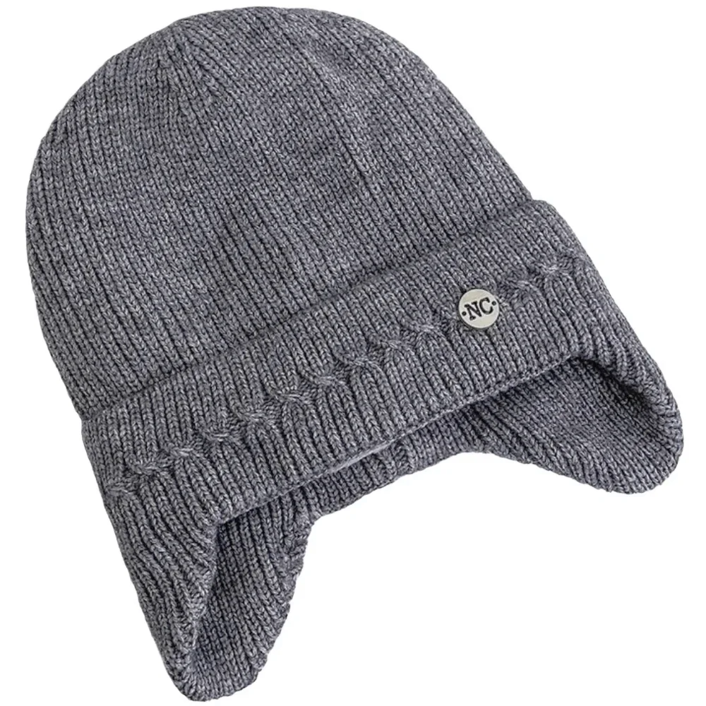 Unisex NC Metal Decorative Cozy Winter Hats With Earflap Men Women Fashion Beanie Hat Casual Winter Ear Protection Knitted Hats