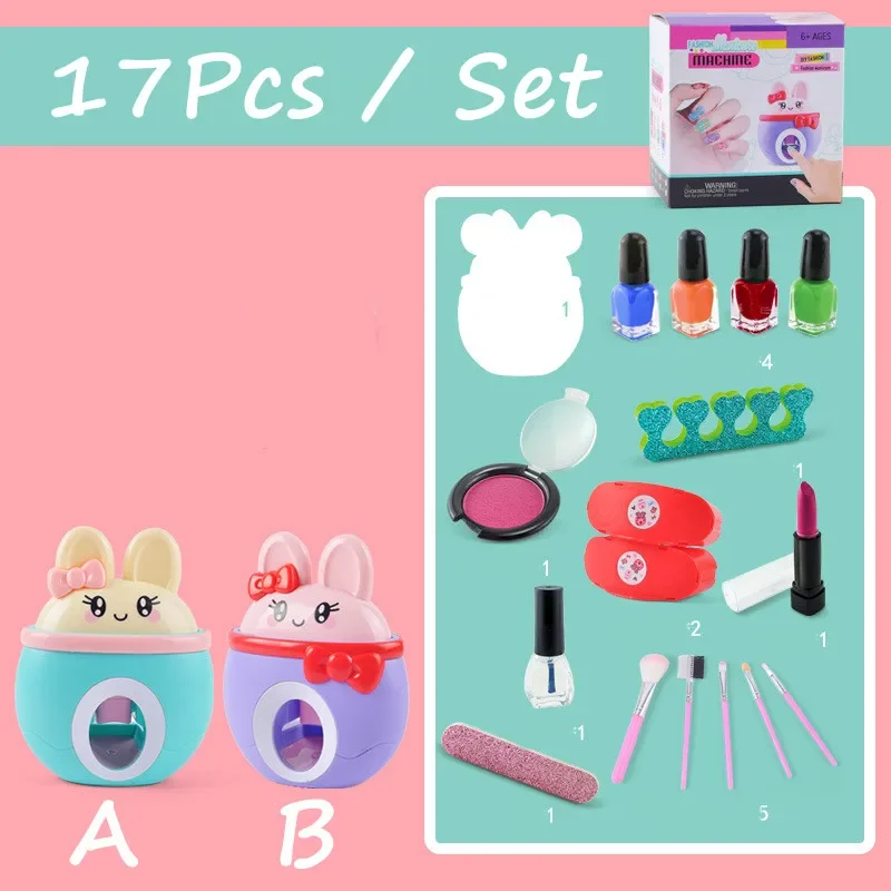 17Pcs/Set DIY Nail Printer Manicure Makeup Toys Kids Nail Art Kit Pretend Play Toys Set Gift For Girls Toys Nail Stamper Set 5