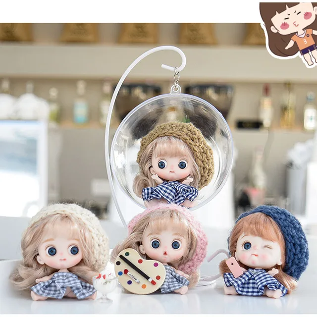 Adollya 2Pieces/Set 10cm OB11 BJD Doll with Clothes 5 Joints 3D Eye Doll Make-up Body Cute 1/12 BJD Dolls Toys for Girls Gifts 2