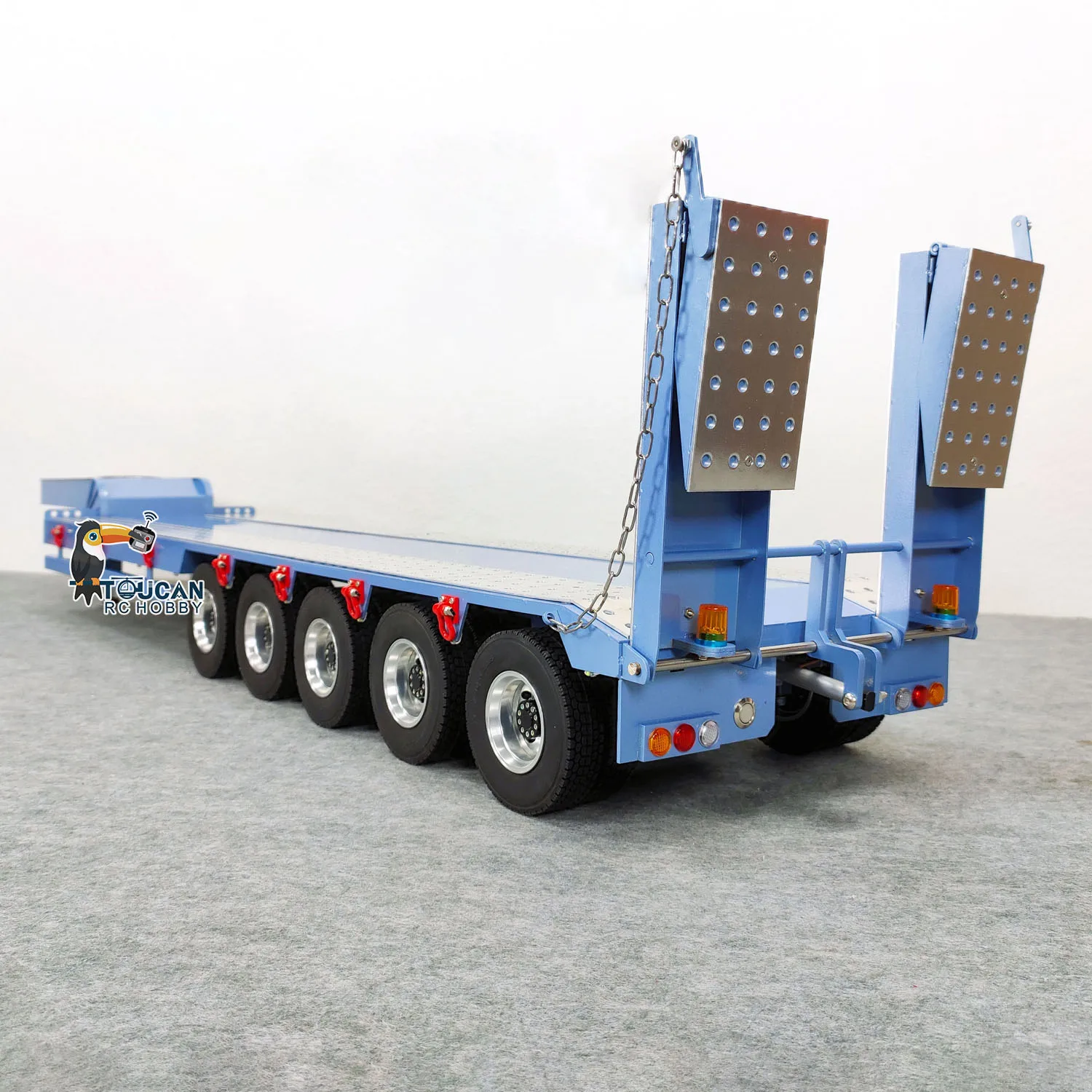 1/14 RC Painted Metal Flatbed Trailer 5 Axles with Electric Tailboard for Remote Control Tractor Truck Toy Car Model 3