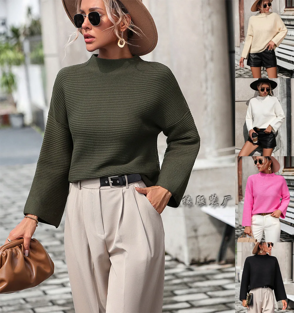 

2023 Autumn/Winter Loose Fitting Women's Fashion New Knitwear Long Sleeve Solid Sweater Round Neck Commuter Style