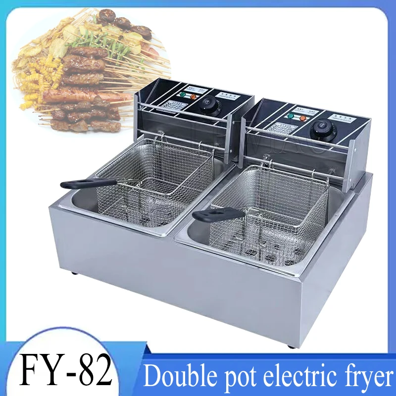 

Electric Deep Fryer 6L Electric Fryer 2500W Twin Basket FY-82 Dual Tank Countertop Stainless Steel French Fry Commercial