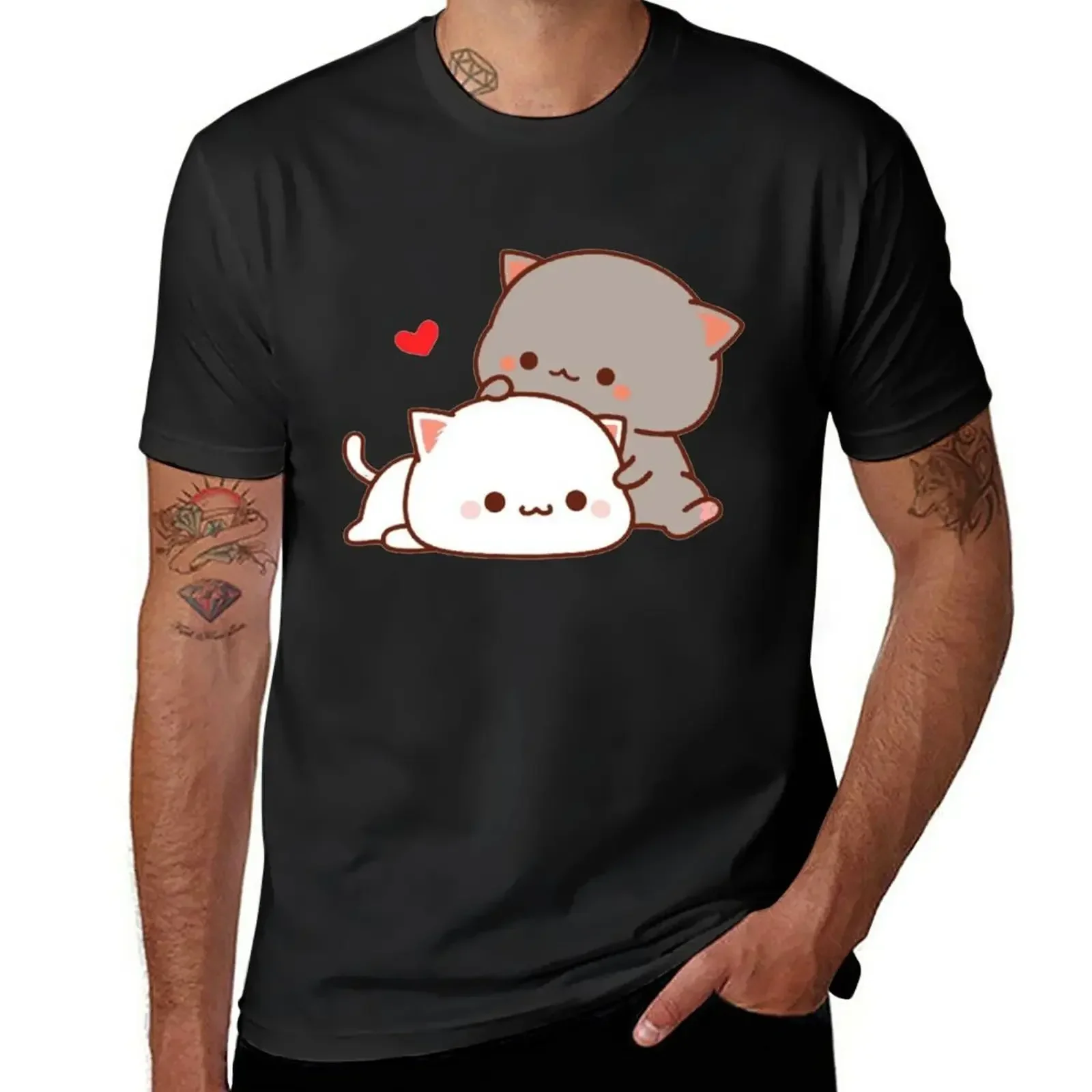 

cute mochi peach cat T-Shirt tees vintage clothes plain black t shirts men