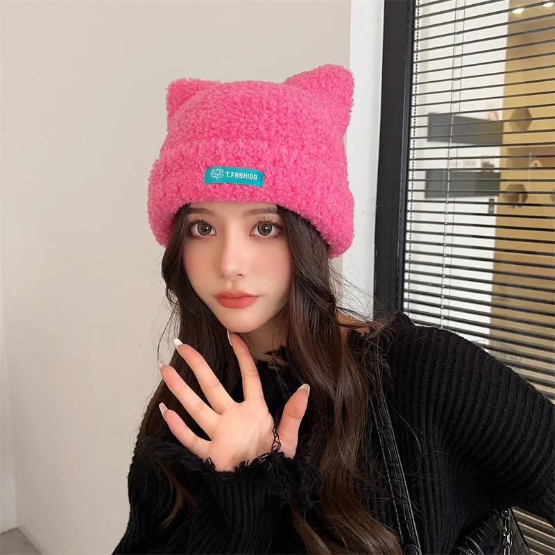 

Плюшевые шапки для женщин зимняя Корейская версия Милая защита ушей теплая вязаная холодная мужская шапка из овечьей шерсти шапочки с защитой от холода шапка s
