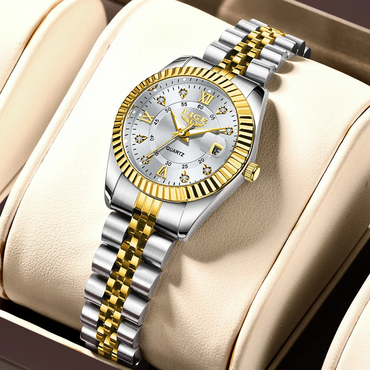 Alina Gadgets Lige Elegant Fashion Quartz Women Watch Sunflower Dial Waterproof Stainless Steel Classic Business Calendar Luxury Ladies Watch, Alina Gadgets