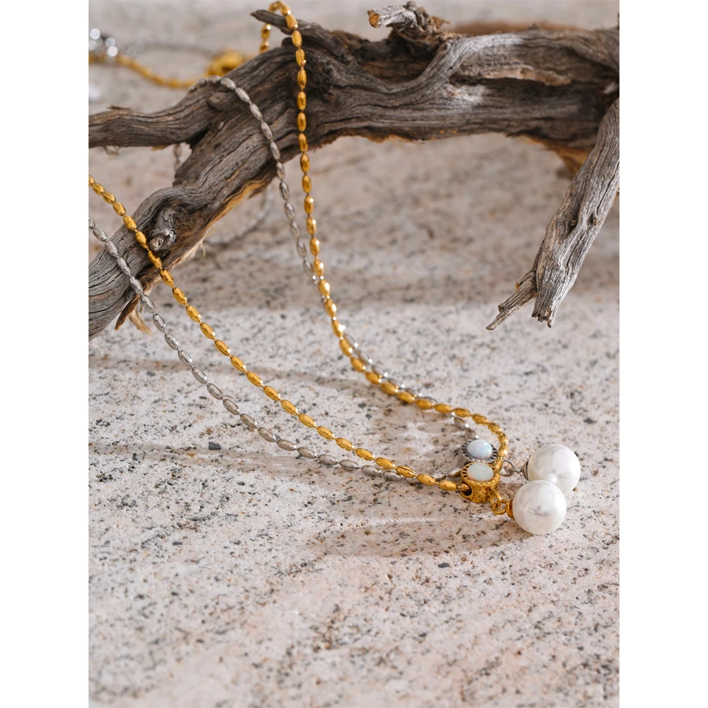 Yhpup Pendant Necklace Shell Stainless Steel