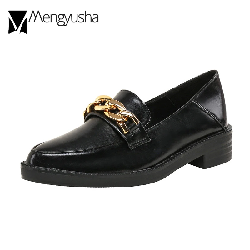 Plus Size 34-42 Oxford Shoes Woman Brand Loafers Leather Flats Chains Sneakers Trend Girls Lolita Medium Heels Flats Spring