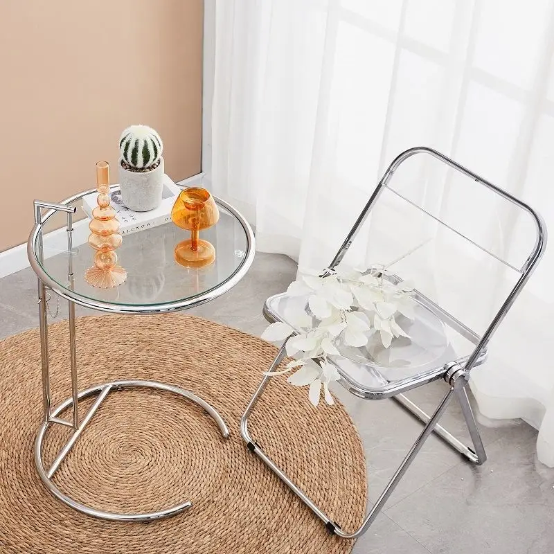 50/60/70 Movable Lifting Coffee Table Sofa Corner Simple Modern Bedroom Tempered Glass Table INS Style Coffee Transparent