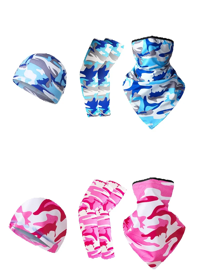 Nuevo gorro de ciclismo con protección solar para exteriores, bufanda triangular de seda con orejas colgantes, funda de hielo para deportes de bicicleta, combinación de tres piezas_voghion.com