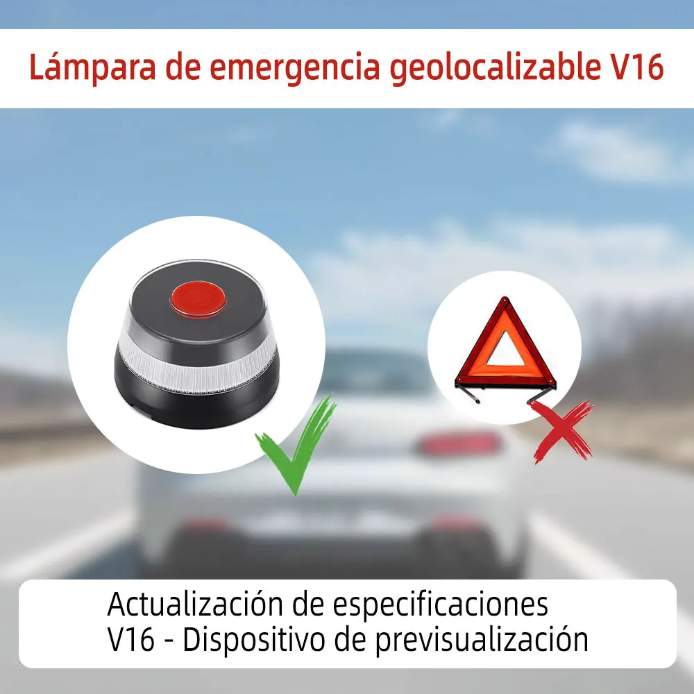 V16 emergency beacon connected with dgt 3.0 geolocation approved emergency light connected and authorized by dgt v16 signal