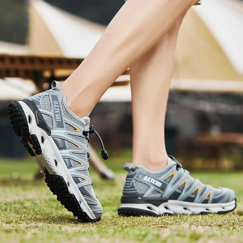 O.Z.TESHI Men Outdoor Trekking Wading Aqua Shoes Breathable Mesh Quick drying Fly Fishing Shoes