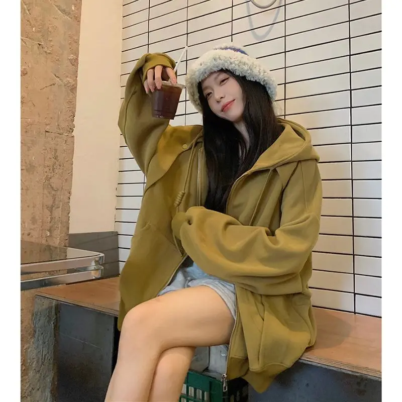 여성용 하라주쿠 후드티 재킷, 오버사이즈 힙합 가디건, 하이 스트리트 트렌드, 레트로 스트리트웨어, 2023 신상 패션