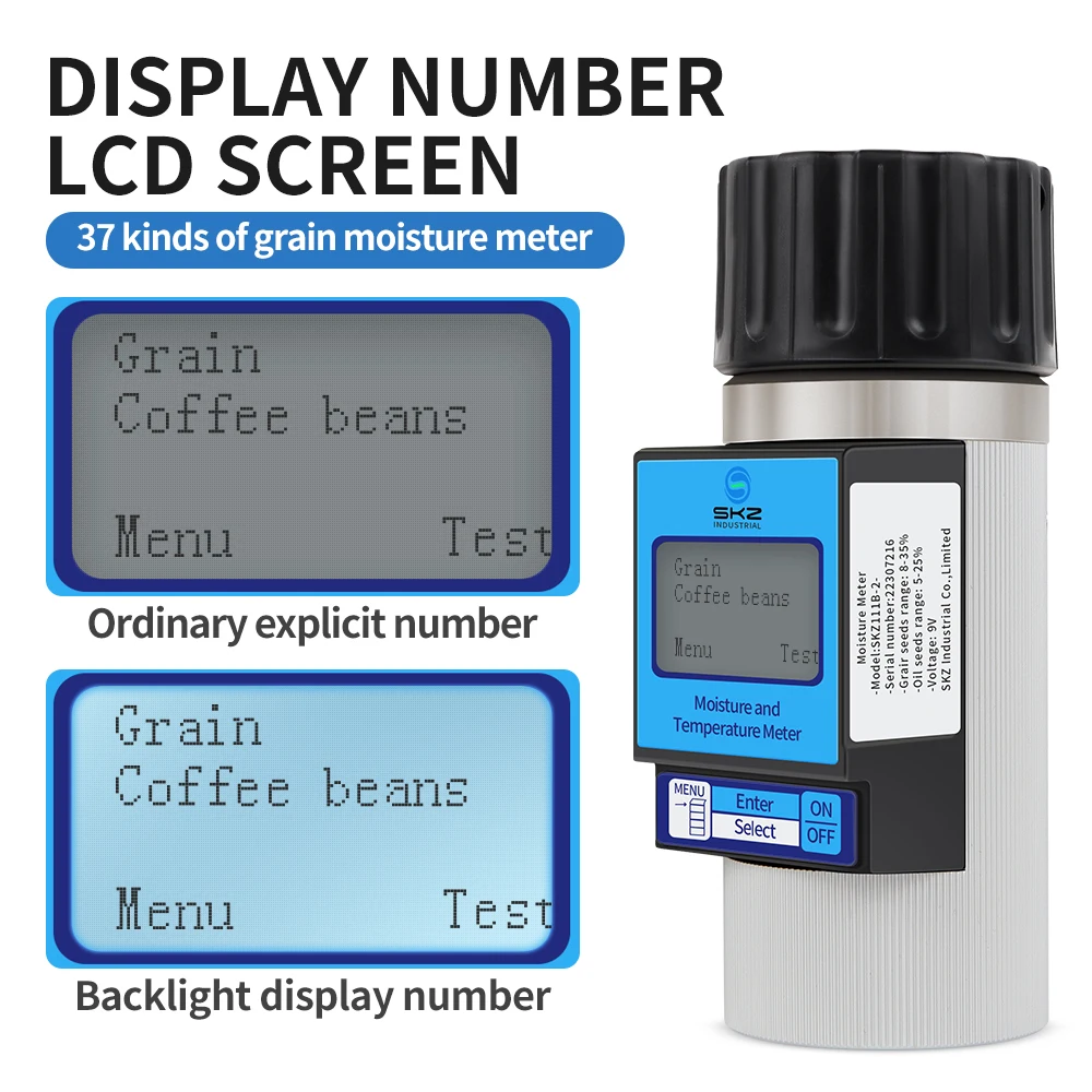 Grain Moisture Meter Multi-Language Smart Digital Grain Moisture Meter Humidity Tester for 37 Kinds Grains Coffee Wheat Seeds Hygrometer
