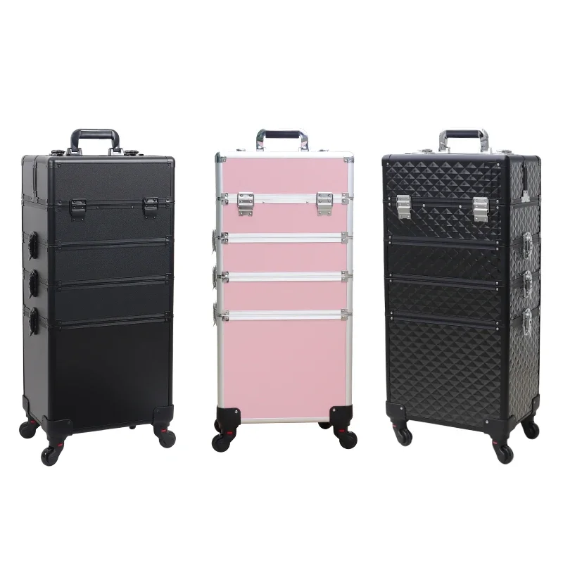 

4 in 1 Trolley Hairdressing Makeup Beauty Nail Case Art Box Cosmetics Suitcase With Wheels