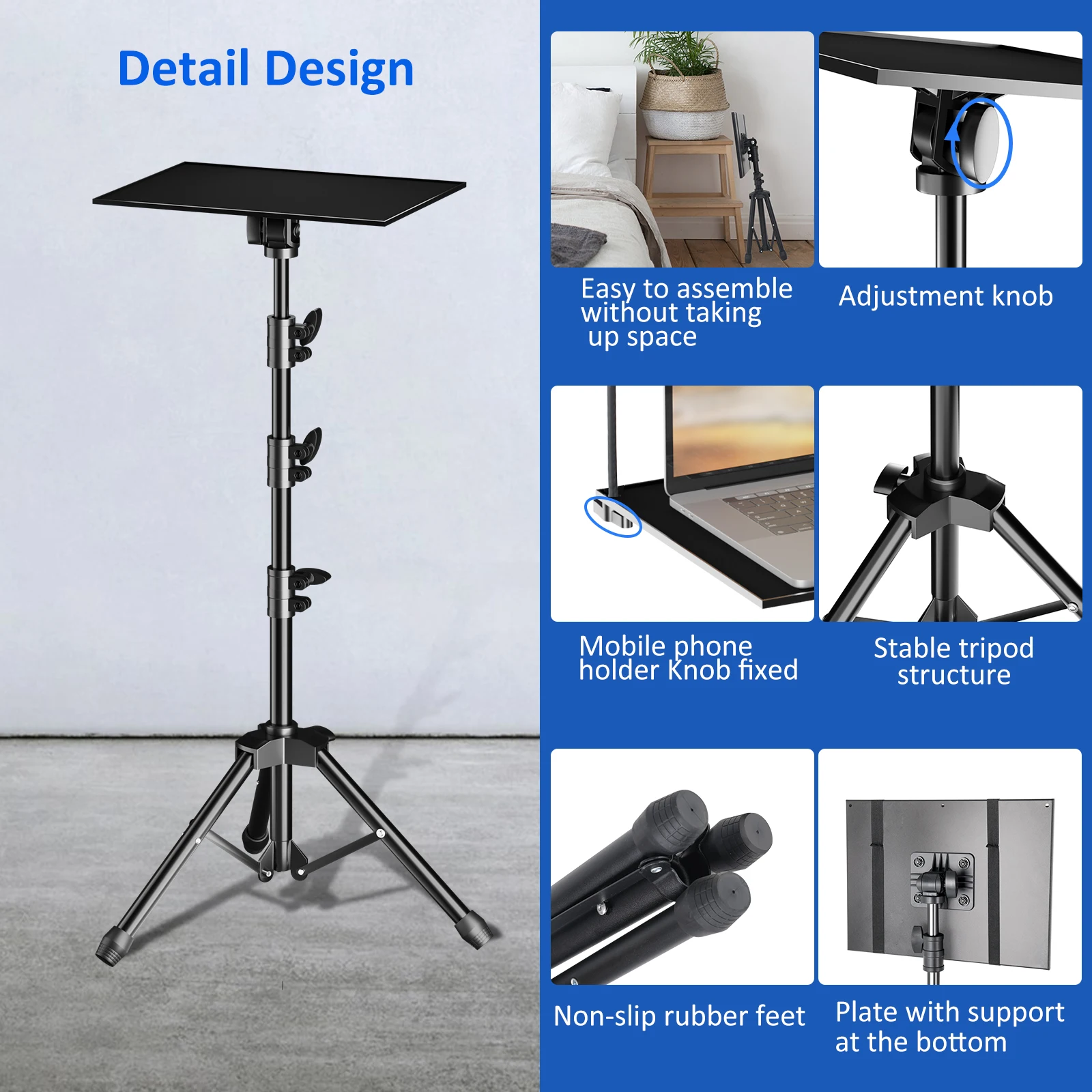 SH 90/125/145CM Projector Tripod Stand With Trays Laptop Tripod, Portable Projector Floor Stand Adjustable Height With Hose Clip 3 SH 90/125/145CM Projector Tripod Stand With Trays Laptop Tripod, Portable Projector Floor Stand Adjustable Height With Hose Clip - Image 3