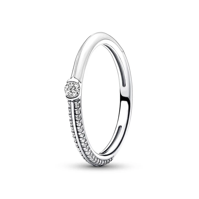 Prata ME Pavรช e anel duplo branco para mulheres, presente de festa de casamento, Europa Jewelry, DIY, Prata 925, Novo, 2023