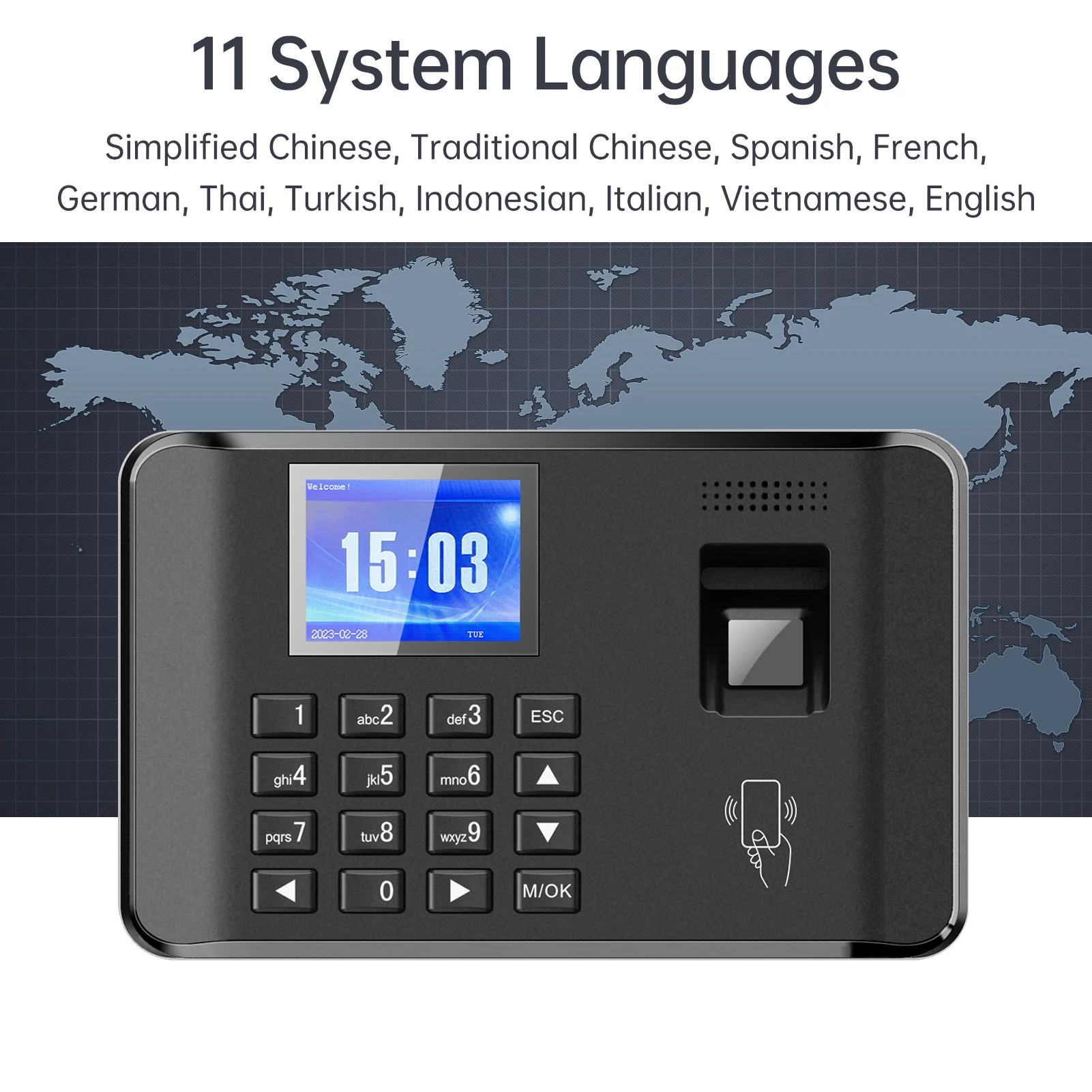 Intelligent Biometric Fingerprint Password Attendance Machine Time Clock Employee Checking-in Recorder LCD Screen Voice Prompt attendance machine