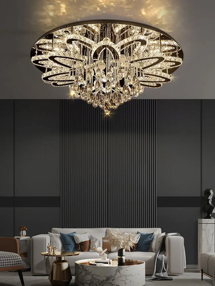 ラウンドクリスタルLEDシャンデリア,モダンなステンレス鋼の調光可能な