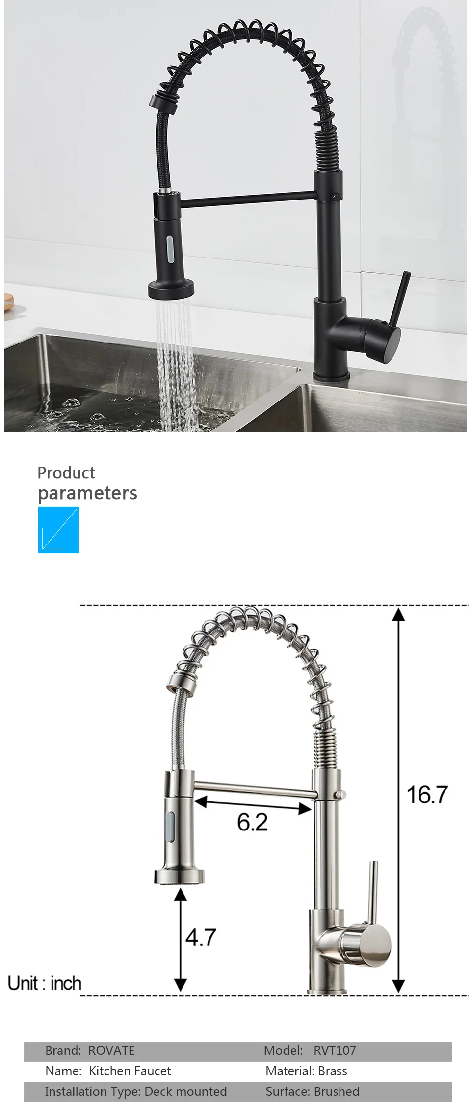 cheap kitchen faucets ROVATE Kitchen Faucet with Pull Down Sprayer, Single Handle Spring Kitchen Sink Faucet Cold and Hot Mixer Tap (Matte Black) ceramic kitchen sink