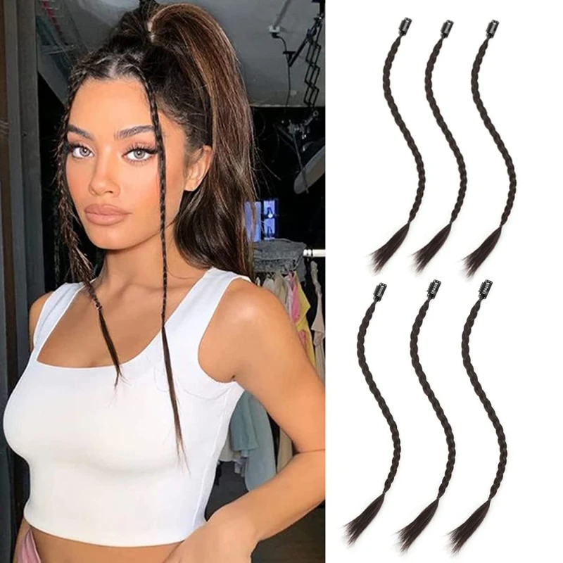2 pièces/paire longue avant côté rideau Bang Clip dans les Extensions de cheveux tresses droite élégante naturel doux synthétique pour les femmes