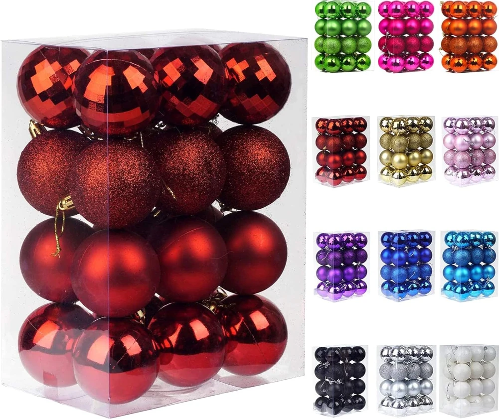 

24Pcs Christmas Ball Ornaments for Xmas Christmas Tree 4 Style Shatterproof Christmas Tree Decorations Hanging Ball for Holiday