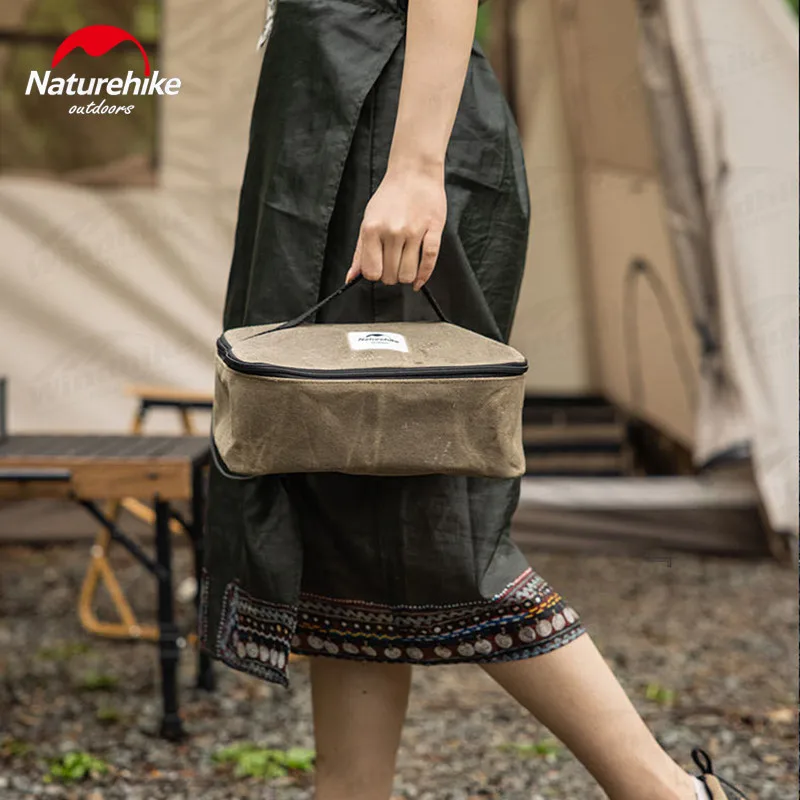 Naturehike Square Canvas Storage Box Camping Sundries Tool Tableware Bag Outdoor Equipment Accessories Storage Bag Portable