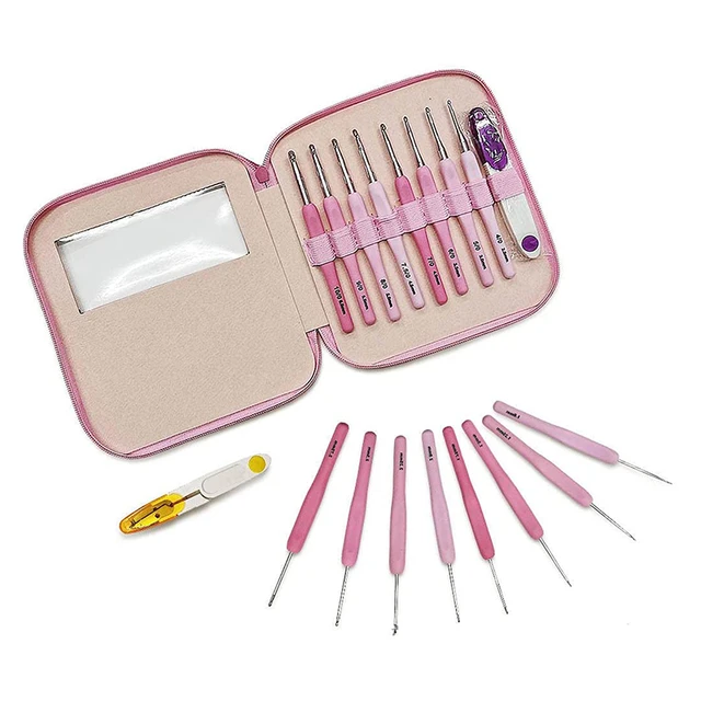 9pcs/set Handle Pink Crochet Hook Set Aluminum 1.0-10mm Knitting Needles  Weave Craft Yarn Crochet Medium Roving Sewing Tools kit