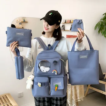 Set da cinque pezzi Borse zaino Borse a tracolla con coulisse per studenti Zaini per studenti scolastici di grande capacità da 3 a 5 gradi