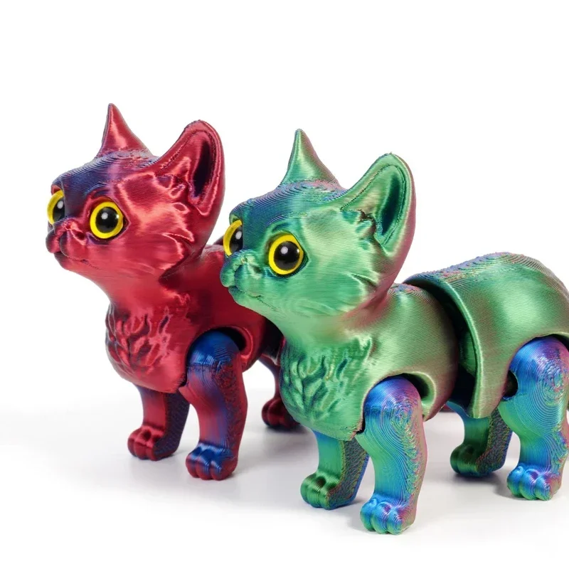 3D Printed Cute Cats Movable Joint Fidget Toys Stress Relief Decompression Desktop Ornament Kid Figure Toy for Adults Kids Gifts