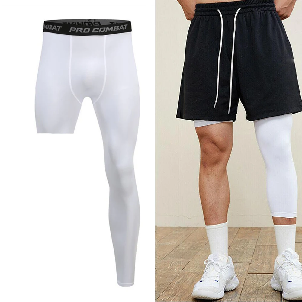 Fashion Men Base Layer Exercise Trousers Compression Running Tight Sport Cropped One Leg Leggings Basketball Football Yoga Pants