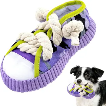 1Pc Dog Squeak Toy Teeth Grinding Bite Resistant Slippers Shape Puppy Chew Toy With Cotton Rope Pet Chewing Toys Dog Toys