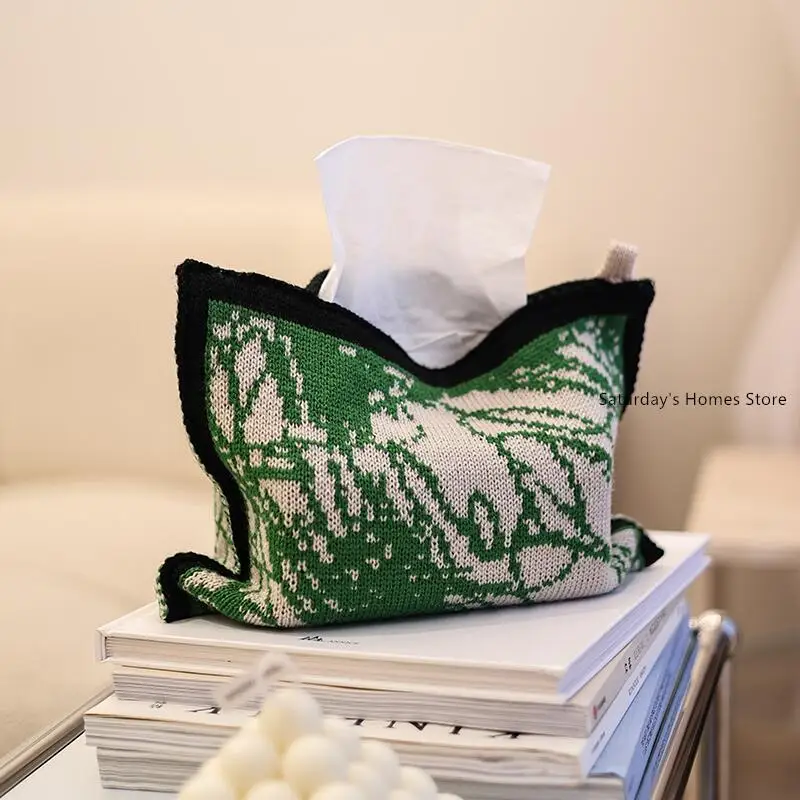 Cute Lineart Doodles  Knitting Cotton Thread Napkin Holder Tissue Bag Bedroom Kitchen Desktop Storage Napkins 3