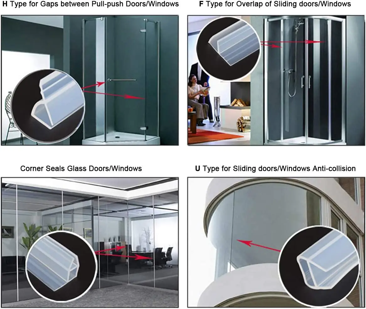 h/f/u/corner Shape Glass Seal Strip Silicone Bath Shower Weather Strips Draft Stopper for Door Window 6-12mm 2M door seal strip sealing strip tape window seal strip sealing tape rubber seal strip rubber door weatherstripping door draft stopper shower door seal silicone seal strip door weatherstripping rubber shower seal sealing strip shower water barrier waterproof tape