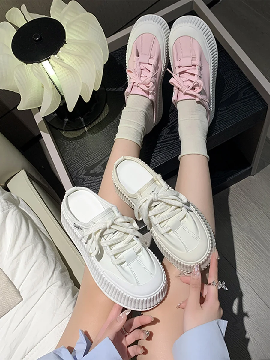 

Loafers Female Shoes House Slippers Platform Low Slides 2024 Summer Soft Rubber PU Fabric Rome Hoof Heels Shoes Woman 2024 Loafe