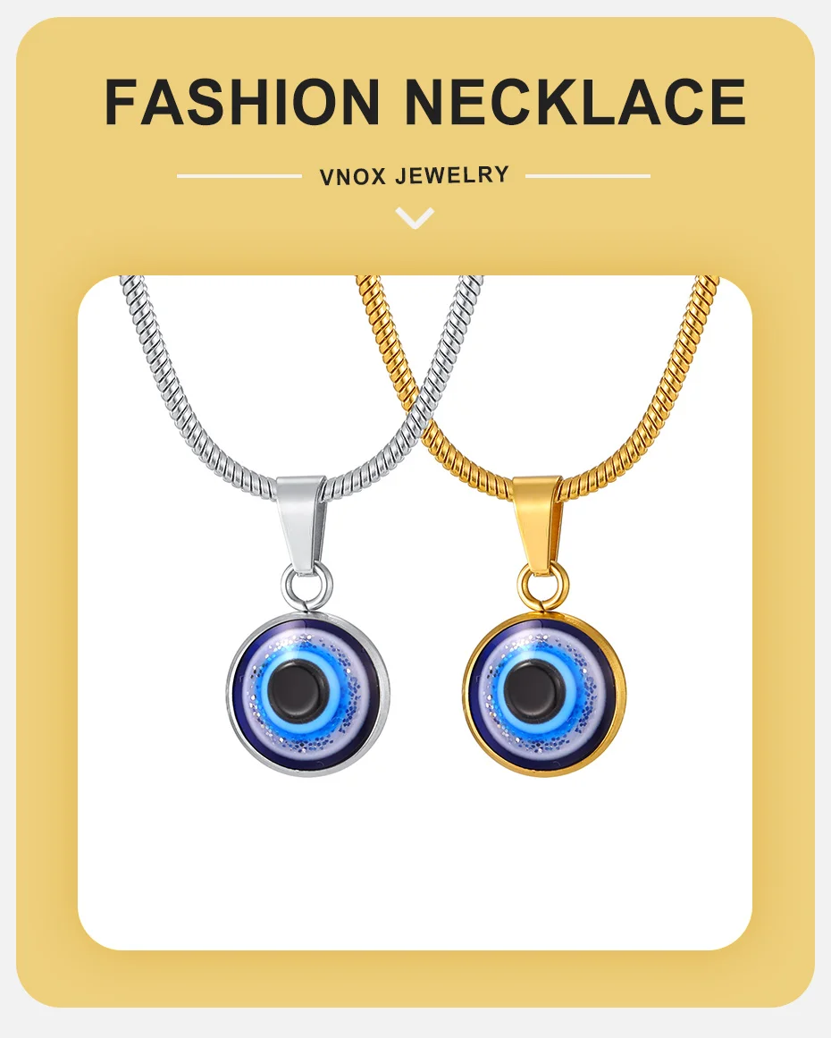 Vnox Halskette mit bösem Blick-Anhänger für Männer und Frauen, goldfarben, silberfarben, Edelstahlkette, Schutzamulett, Glücksbringer, Schmuck, Geschenk – Detail 1