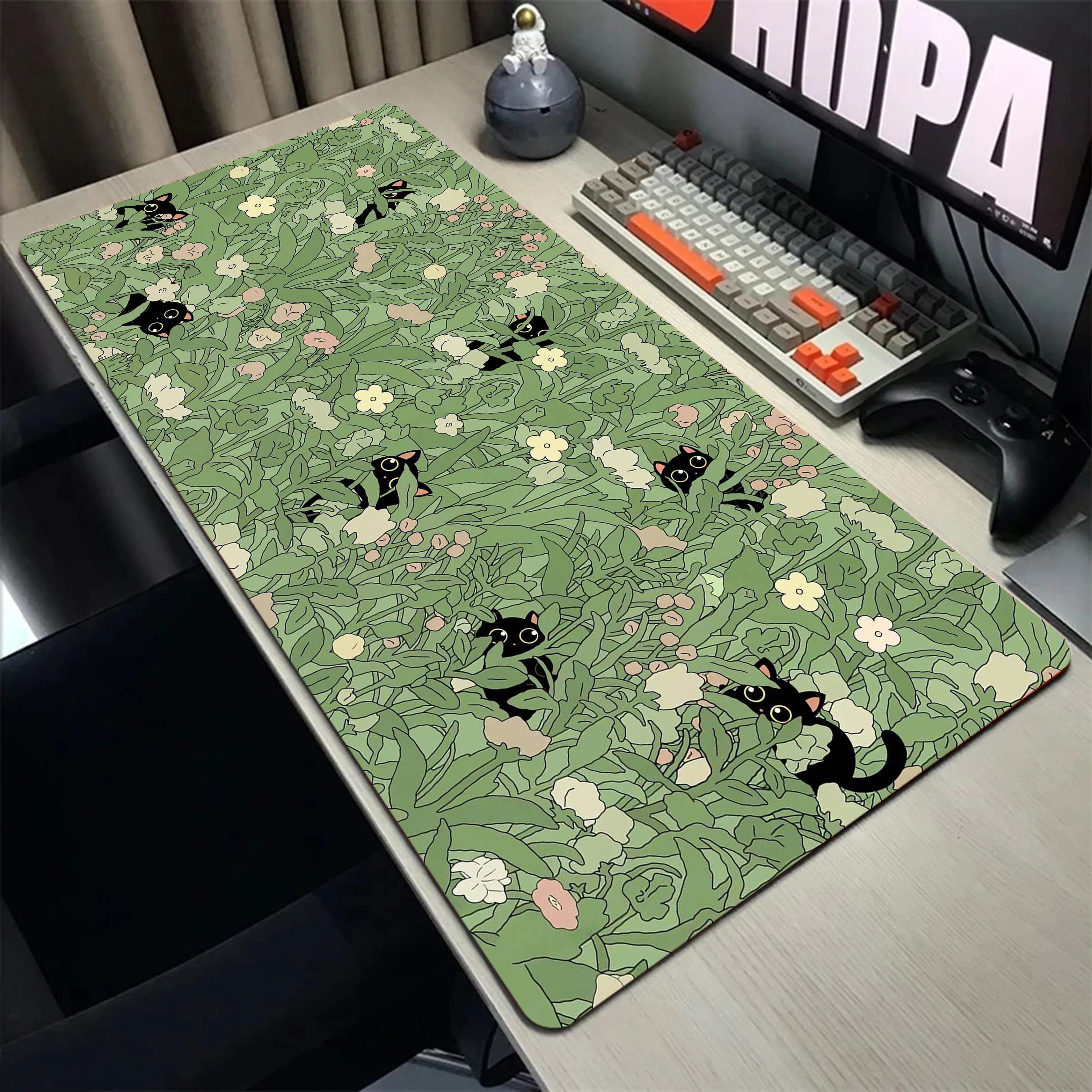 

Cute Cat Plant Kawaii Green Large Mousepad XXL Office Mouse Pad Gaming Carpet Locking Edge Mouse Mat Game Keyboard Pads 90x40cm