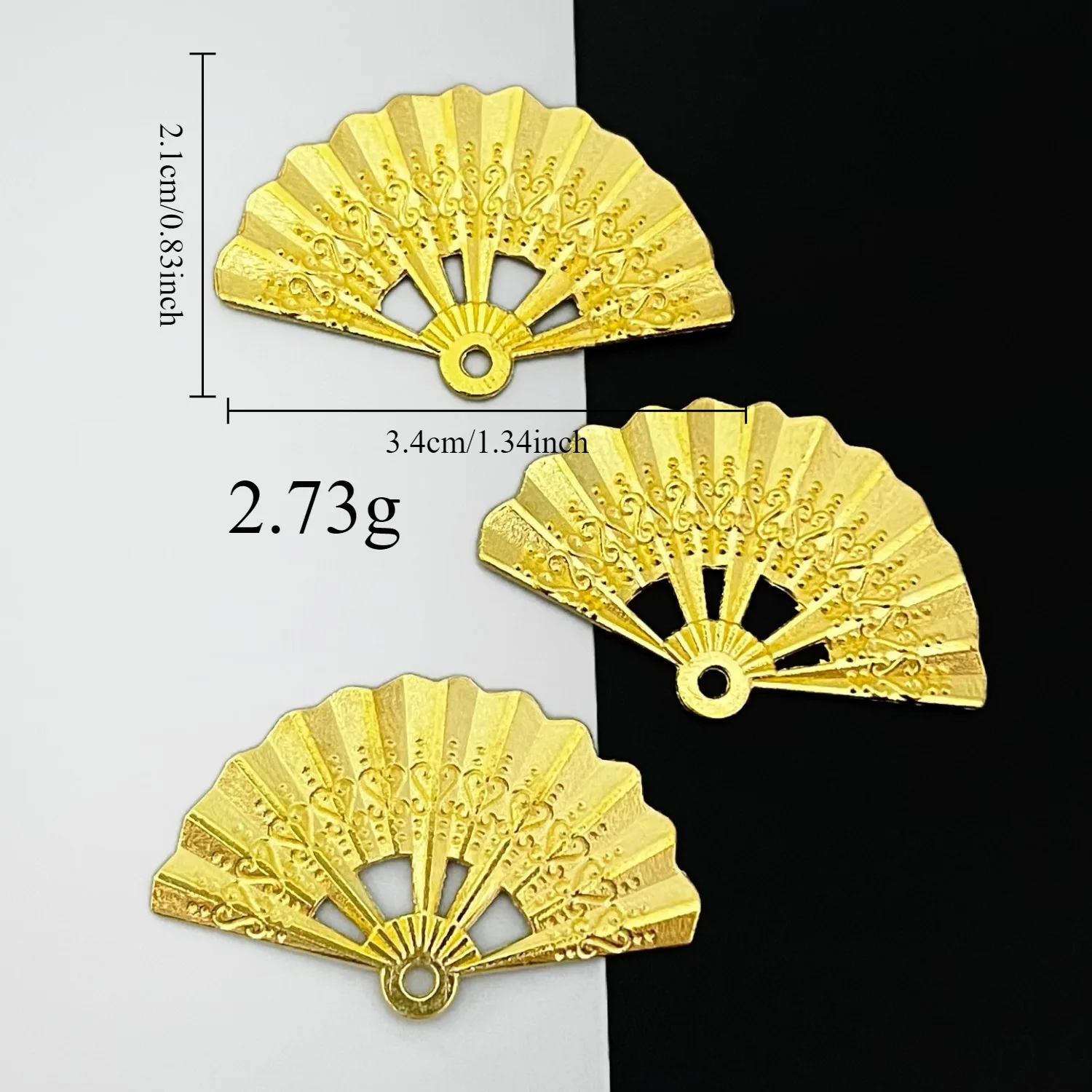 10 Stück/Lot 3 Farben Metall-Legierung Fächerförmige Anhänger für DIY Handgemachte Halsketten Ohrringe Schmuckherstellung Zubehör Bastelbedarf – Detail 1