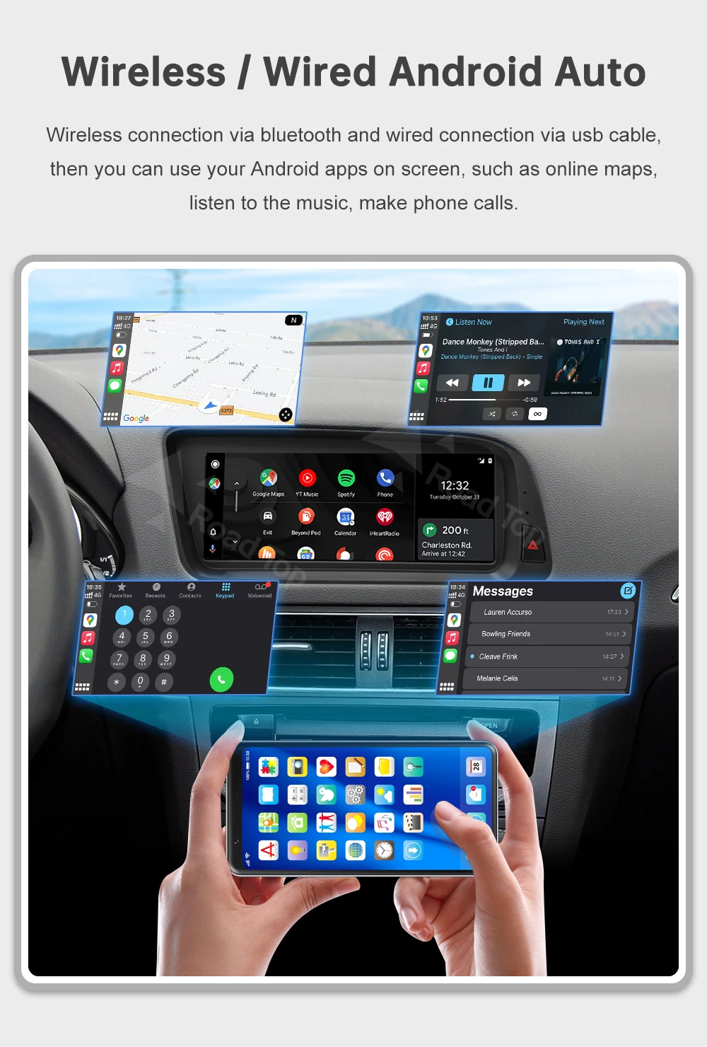 DE RoadTop 12.3 Kabelloses CarPlay Multimedia Android Auto Ultra-dünner Touchscreen Für Audi Q5 2009-2017 MMI 3G Airplay Autolink – Detail 12