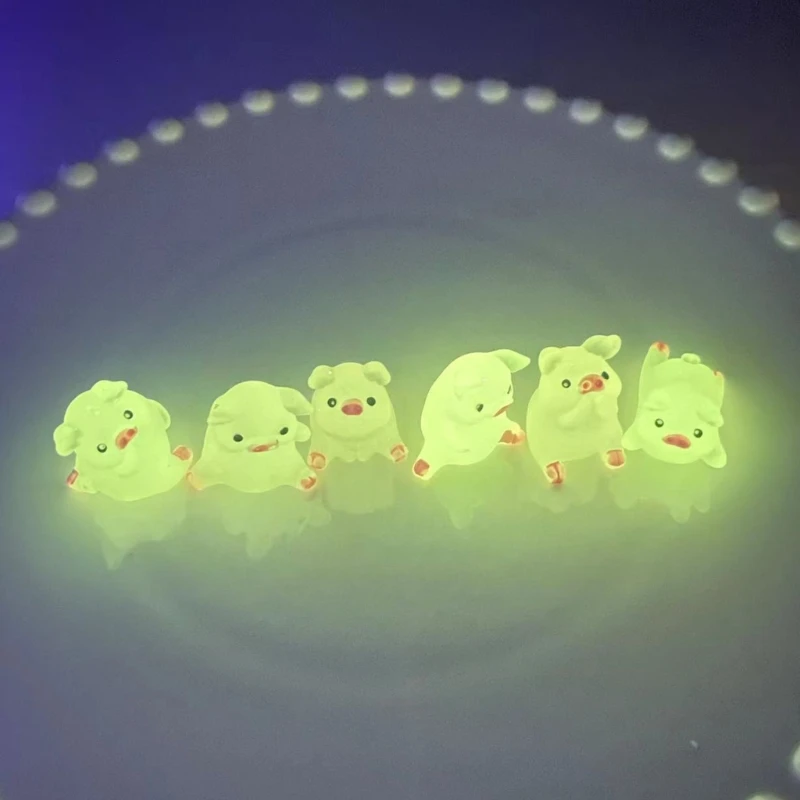 Set of 6 Luminous Miniature Pig Figurines Cake Toppers