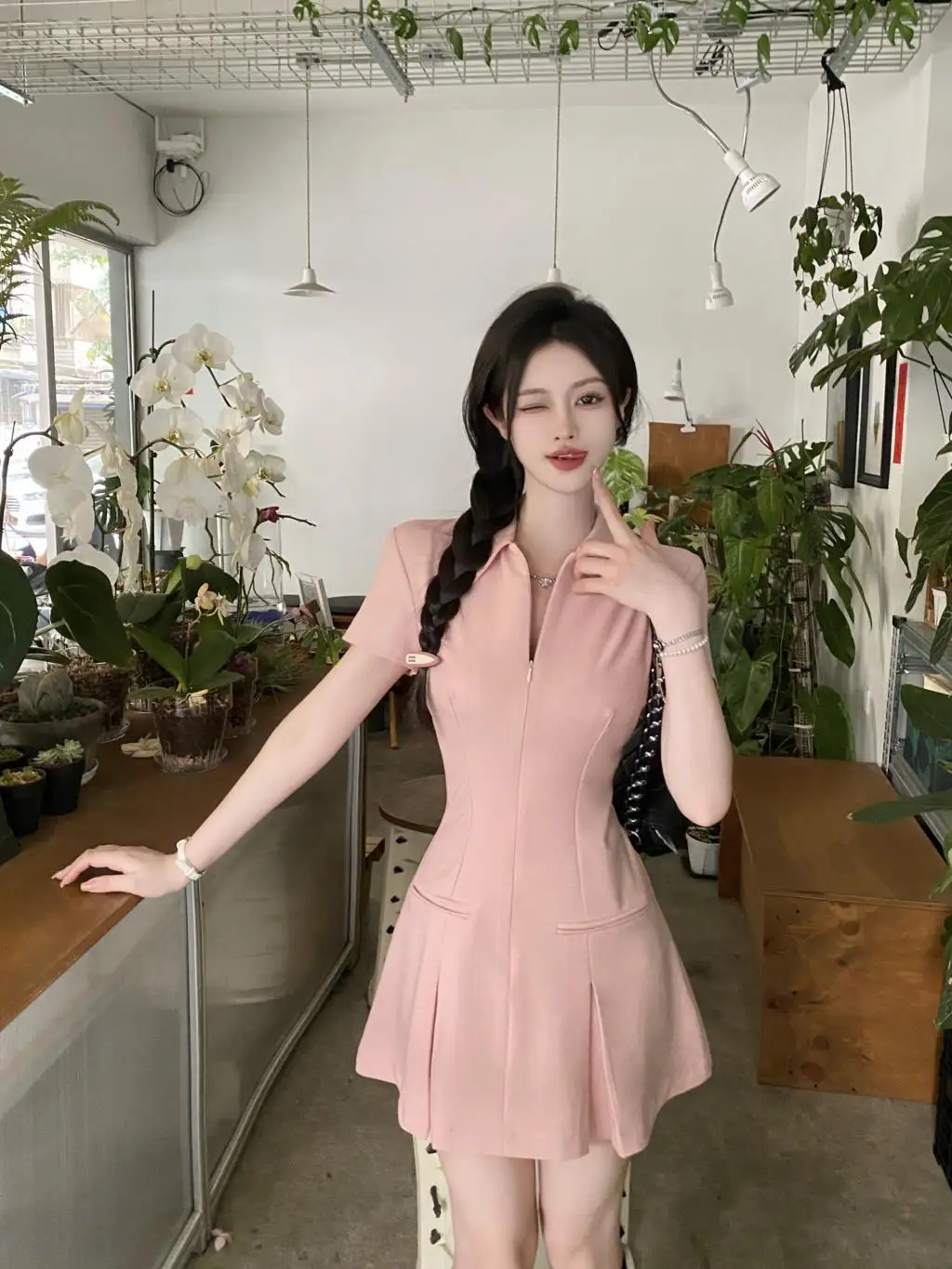 Summer New Casual Slim Solid Dresses for Women Sporty Turn-down Collor A-line Korean Chic Streetwear Simple Vestidos Mujer