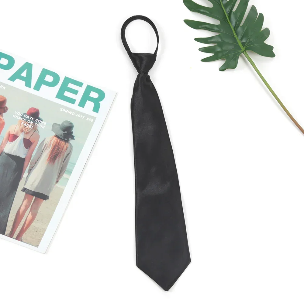 Women Zipper Ties Black Retro Silky Narrow Men Neck Tie Slim Smooth Bow Tie Korean Style Simple Elegant All-match Trendy neck tie