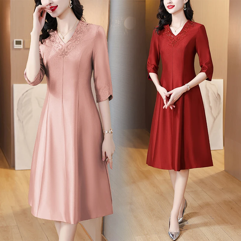 

2023 temperament fashion elegant women's loose thin retro temperament mother dress wedding dress usually can be worn