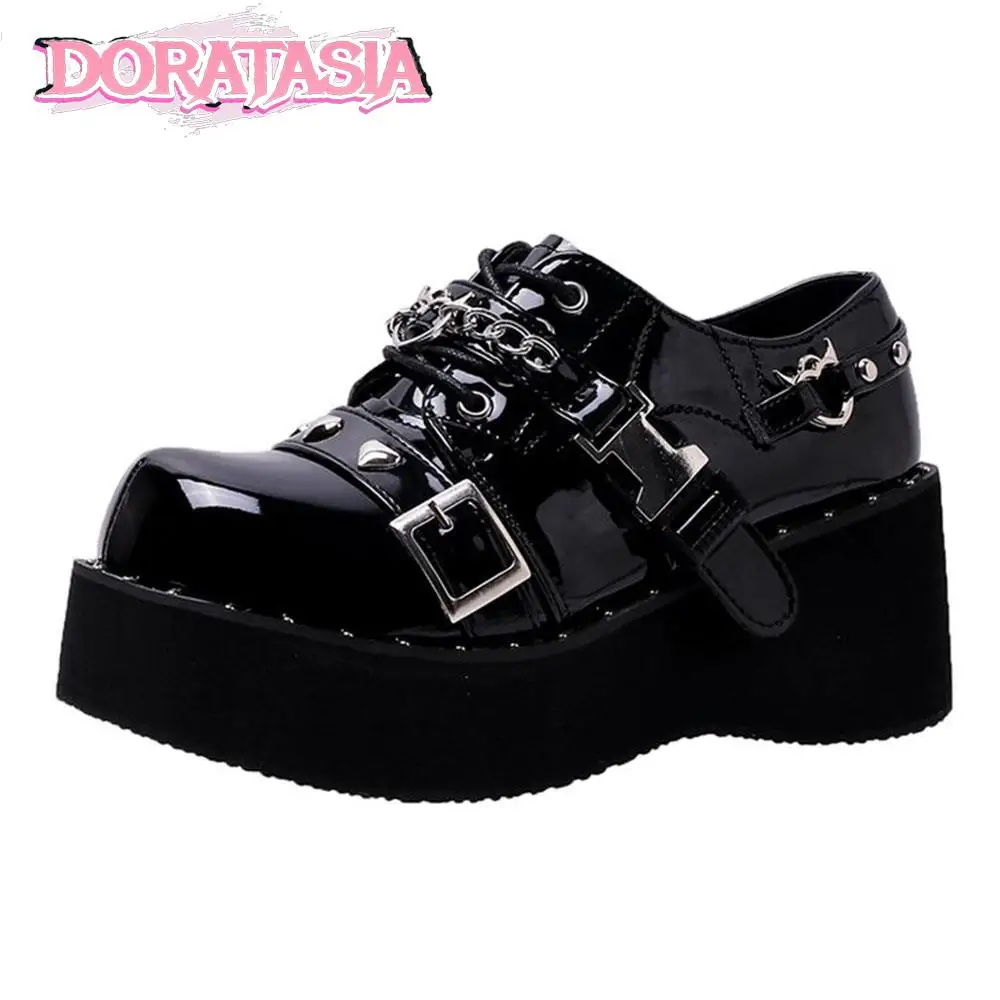 Doratasia Women Platform Mary Janes Shoes Cosplay Lolita Gothic Punk Girls  Pumps Heart Chain Hook Loop Black Buckle Wedges Shoes - Pumps - AliExpress