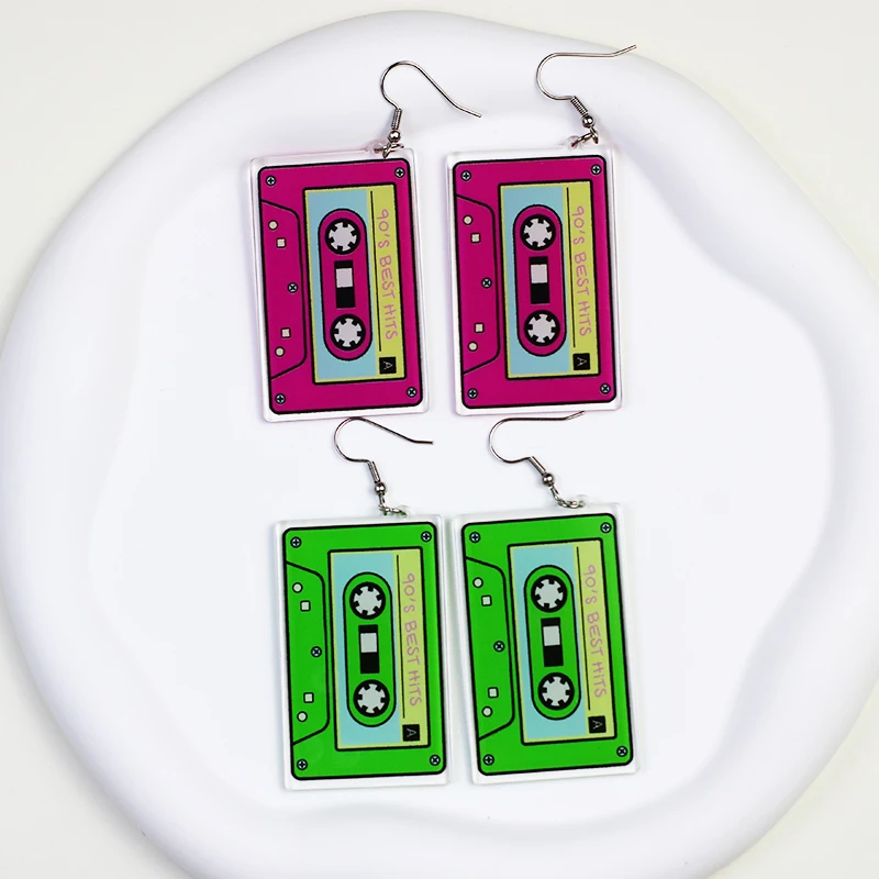 4 Pair Vintage Cassette Tape Earrings - 80s 90s Retro Drop Dangle Earrings For Music Lovers