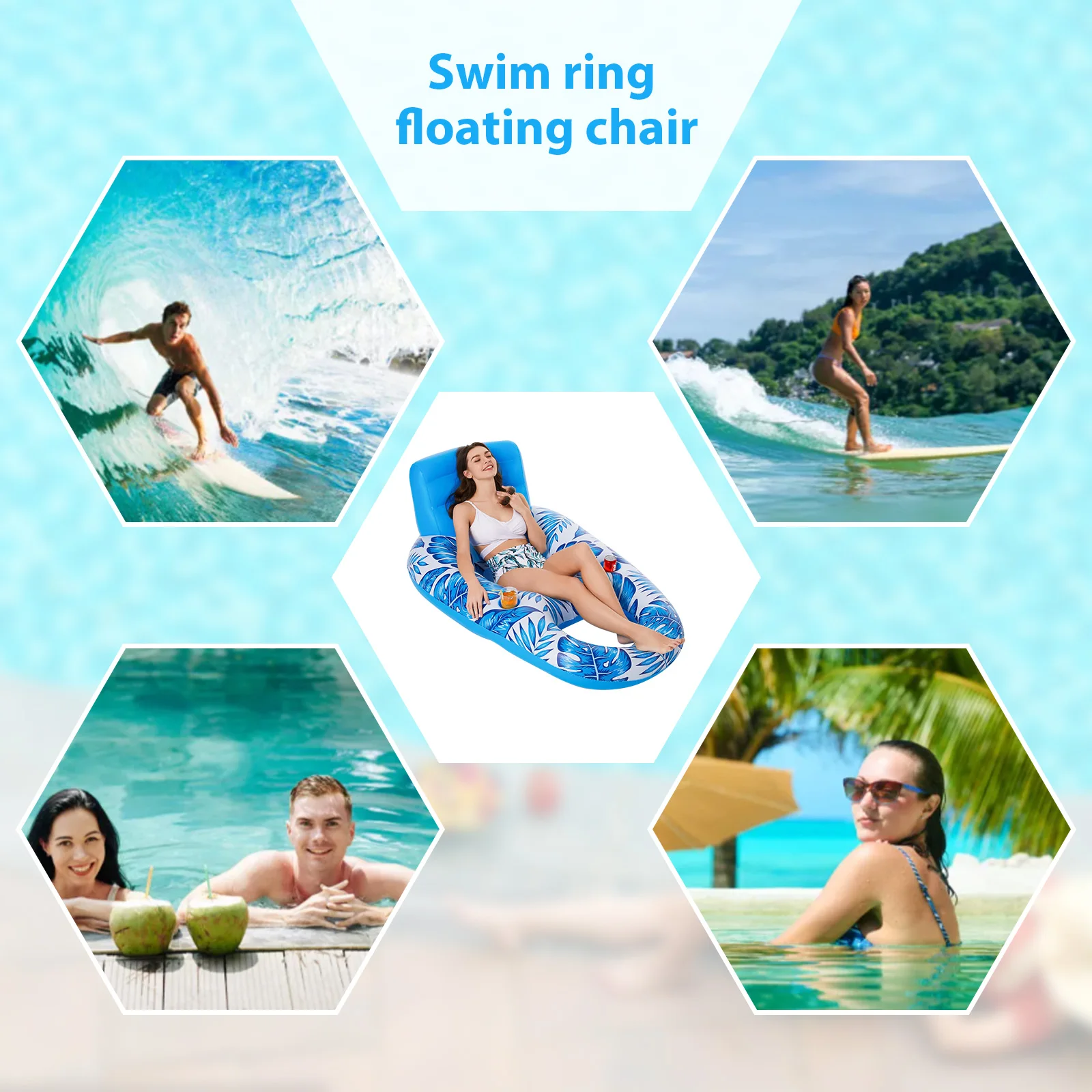 Pool Floating Chair Inflatable Pool Floating Backrest Chairs Multifunctional Water Sports Floating Seat Foldable Durable Adults for Beach Pool Party
