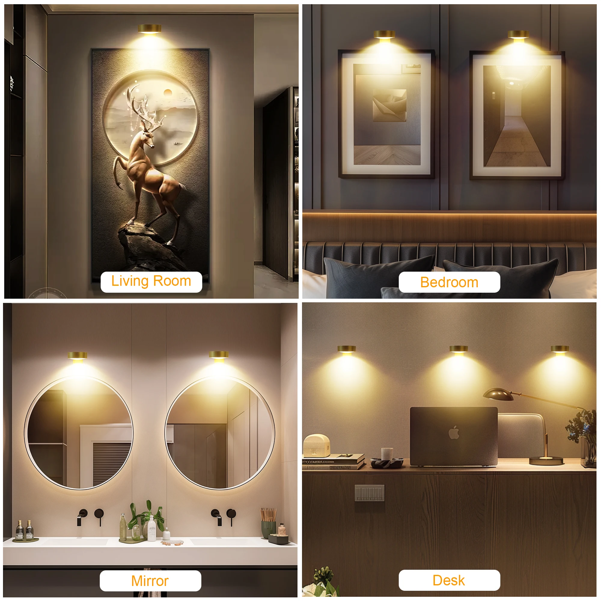 Battery Operated Picture Light Magnetic Led Painting Light Remote Dimmable Timer 3Pcs