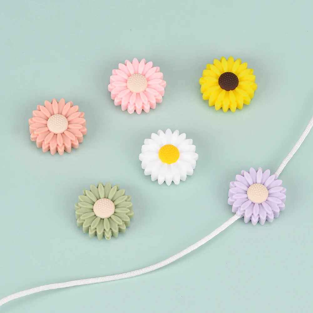 LOFCA 10pcs 22mm Chrysanthemum Sunflower Mini Silicone Beads DIY Pacifier Chain Baby бисер Mother Kids Care Products Accessories