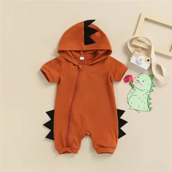 Barboteuse dinosaure à manches courtes pour bébés filles et garçons, 5 couleurs unies, combinaison à capuche, vêtements d'été 
