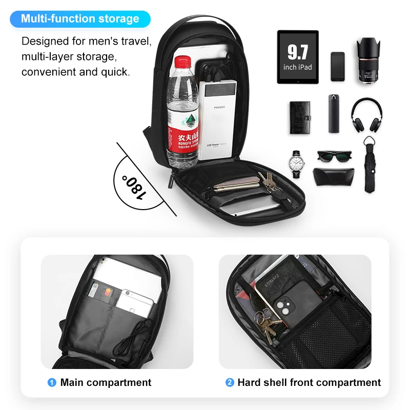 Fenruien Chest Bag Men's Shoulder Bag Trend Messenger Bag Men's Casual Hard Shell for 7.9-inch Laptop 2